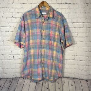 Tuttle Golf Collection Plaid Shirt Hand Woven Madras Pink Purple Mens size L
